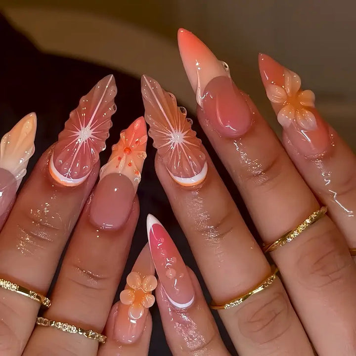 Künstlerische 3D Blumen Press-on Nagelkunst Karnz