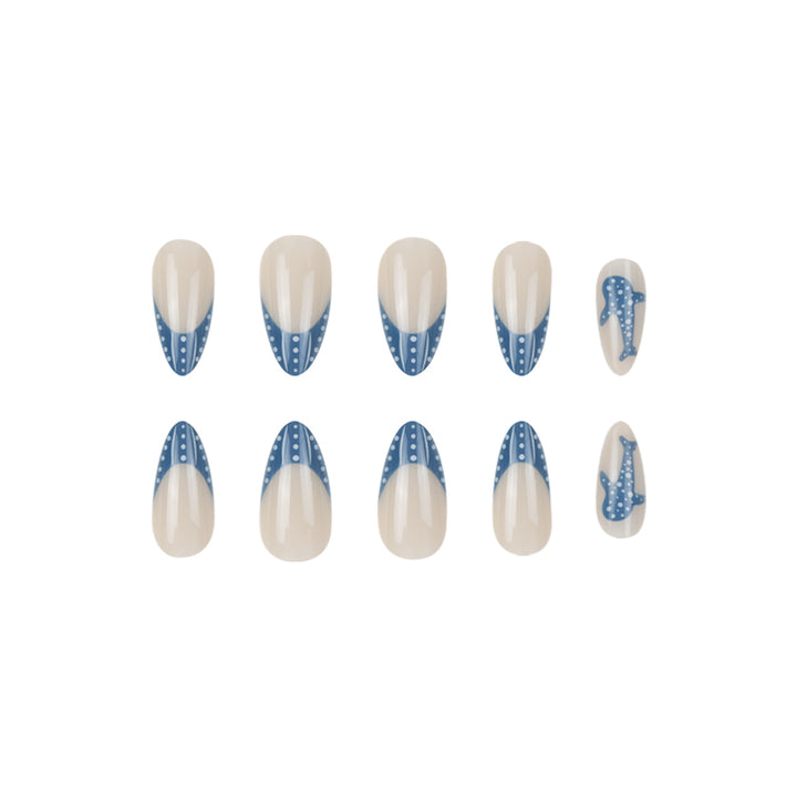 Elegante Haifisch-inspirierte French Tip Press-On Nägel Karnz
