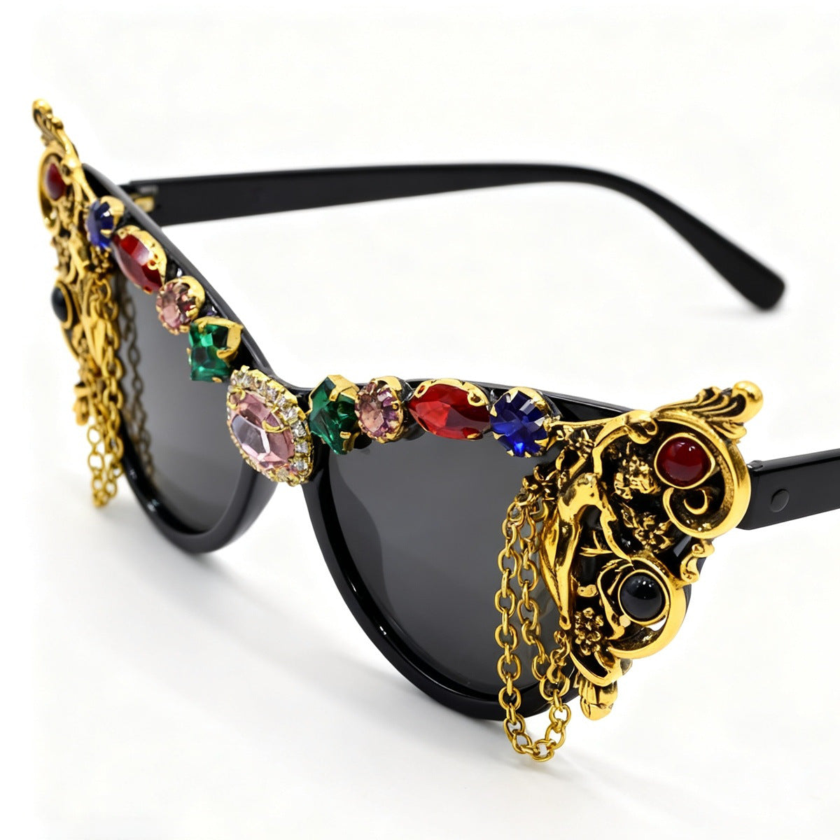 Damen extravagante Glamour-Sonnenbrille mit kunstvollen Verzierungen Karnz