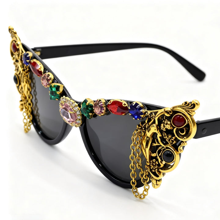 Damen extravagante Glamour-Sonnenbrille mit kunstvollen Verzierungen Karnz