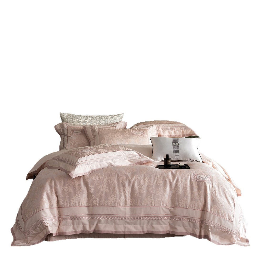 Luxuriöses Jacquard-Baumwollsatin-Bettwäsche-Set mit floralem Relief und Zierkissen