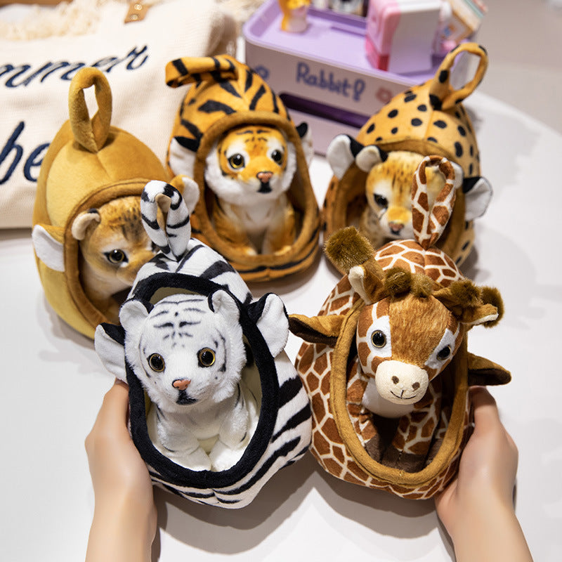 Plüsch Tiger Peekaboo Nest Komforter Spielzeug mit Kapuzen-Tasche und abnehmbarem Cub Karnz