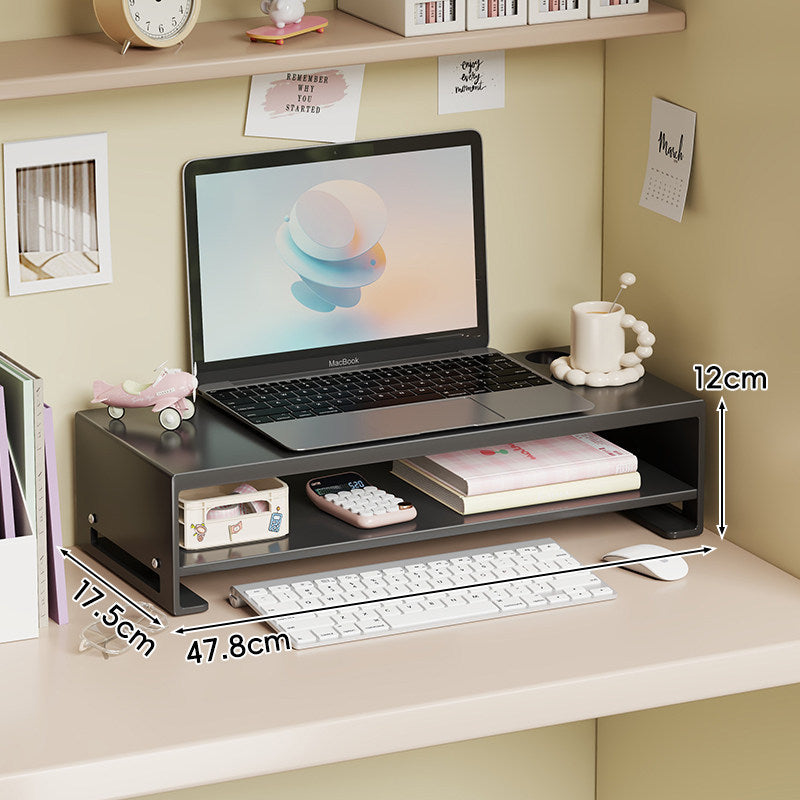 Minimalistischer Stahl-Laptop- und Monitorständer mit doppelter Ablage und Kabelmanagement