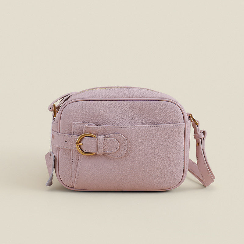 Rauleder Vegan-Leder Kamera Crossbody-Tasche mit dekorativem Schnallen- & Frontstecktasche