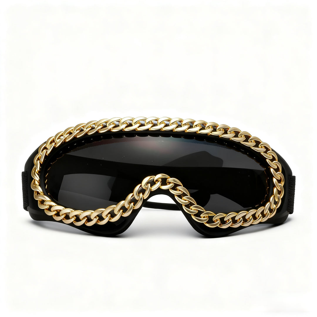 Damen modische Sportbrille mit goldener Kettenverzierung Karnz