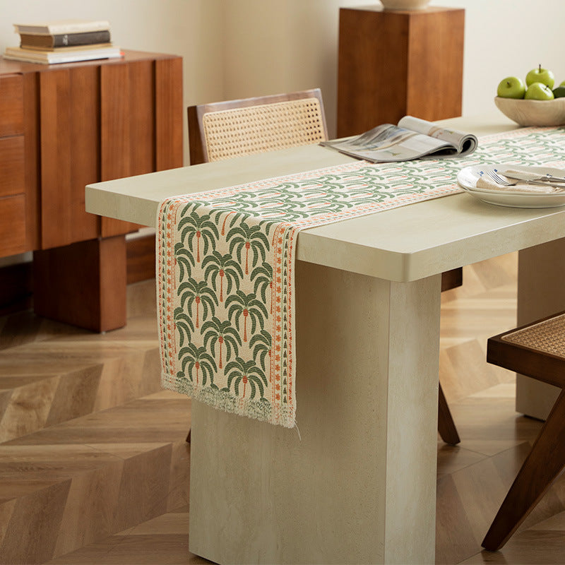Gewebter Tischläufer mit floraler Wiesenblumen-Jacquard und Fransen Karnz