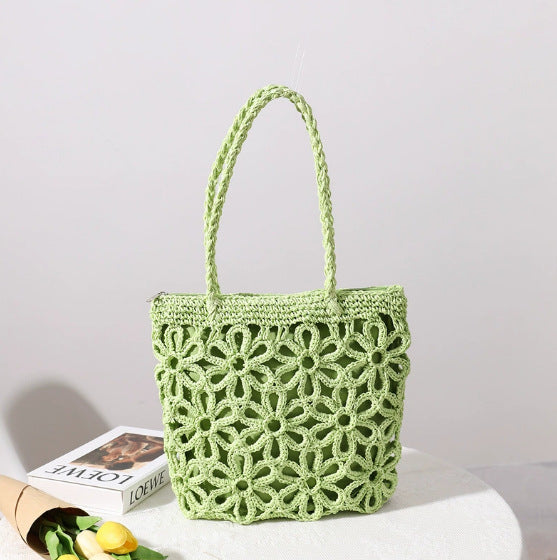 Damen Handgearbeitete Korbtasche mit floralen Häkelmustern Karnz