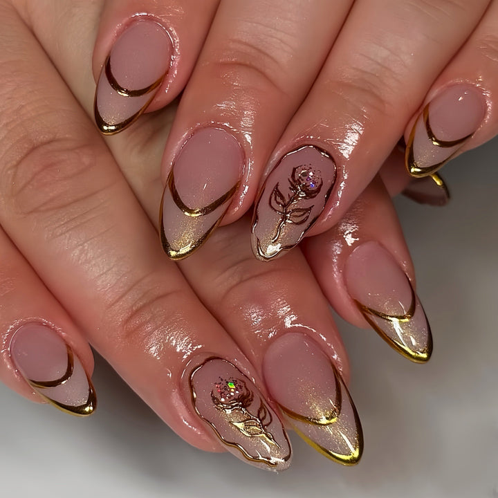 Elegante florale Akzent Press-On Nägel Karnz