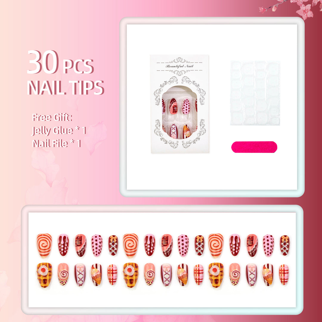 Kreatives, von Desserts inspiriertes Press-On Nagelart-Set