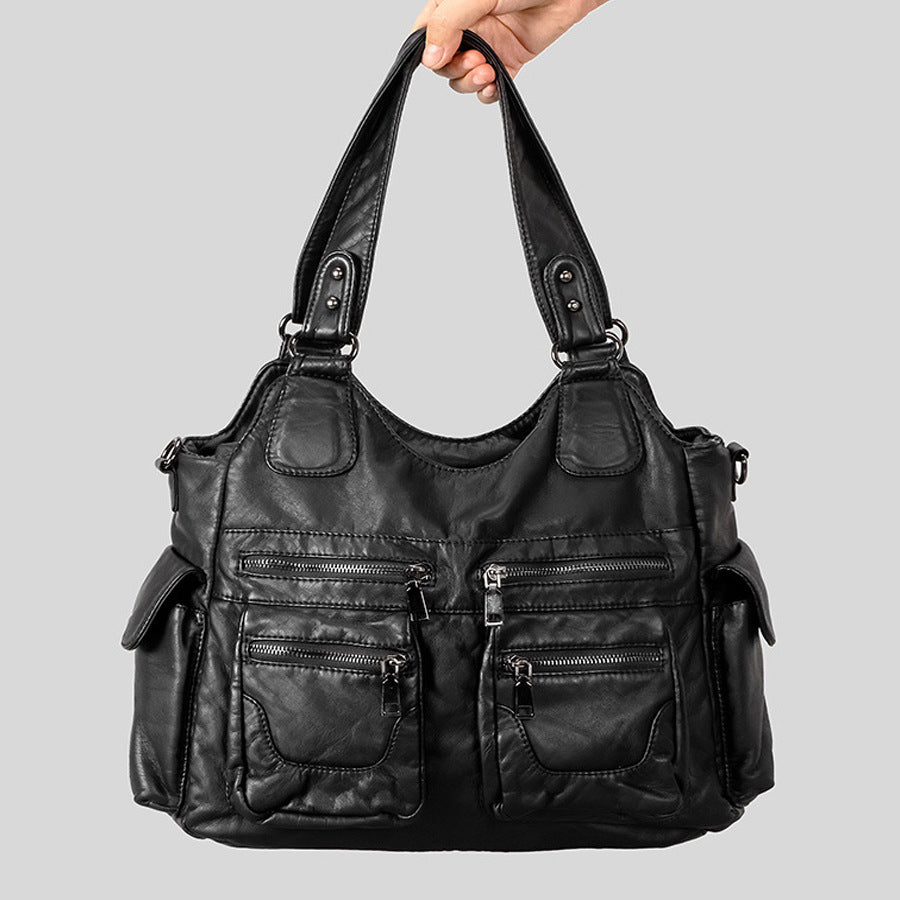 Multi-Pocket Kunstleder Schultertasche