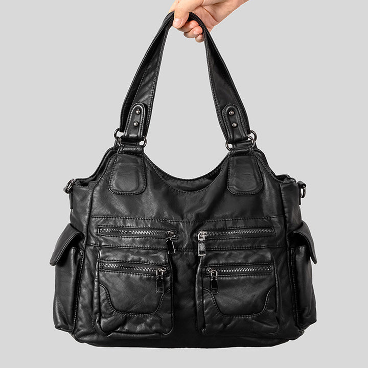 Multi-Pocket Kunstleder Schultertasche