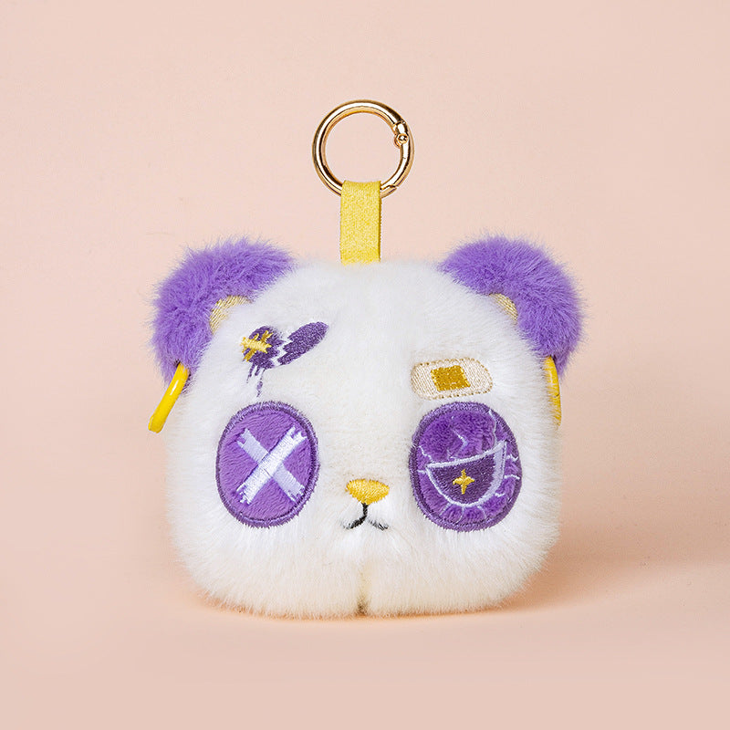 Faux-Fur Bunny Charm Schlüsselanhänger mit gesticktem Patchwork-Gesicht und goldenem Metallring Karnz