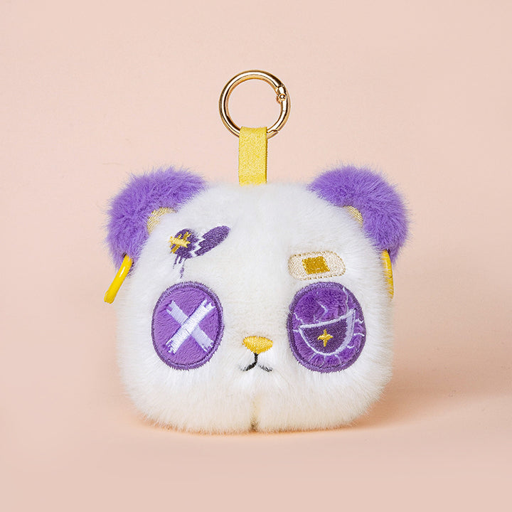 Faux-Fur Bunny Charm Schlüsselanhänger mit gesticktem Patchwork-Gesicht und goldenem Metallring Karnz