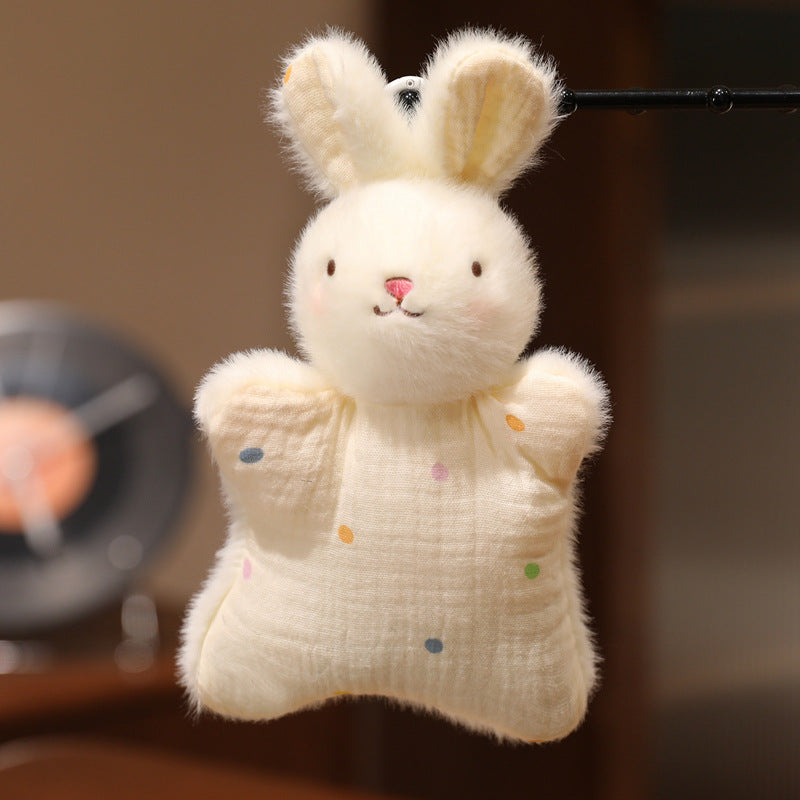 Plüsch-Hase Musselin-Decke mit Kunstfellkopf, sternförmiges Kuschelkissen & Aufhängeschlaufe Karnz