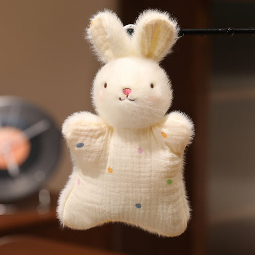 Plüsch-Hase Musselin-Decke mit Kunstfellkopf, sternförmiges Kuschelkissen & Aufhängeschlaufe Karnz