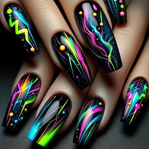 Kreative Kunstnägel mit Leuchtendem Neon-Design Karnz