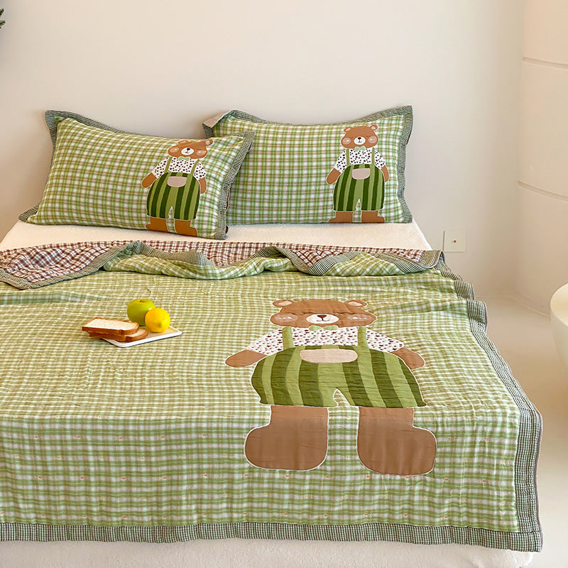 Gestepptes Baumwoll-Quilt-Set mit appliziertem Melonenmädchen und Wendekissenbezügen