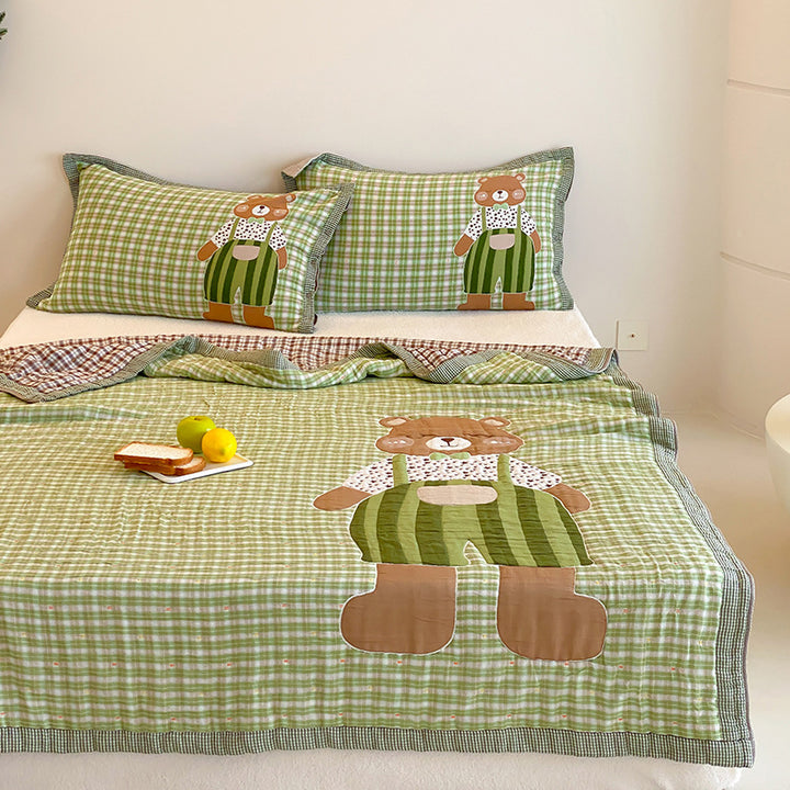 Gestepptes Baumwoll-Quilt-Set mit appliziertem Melonenmädchen und Wendekissenbezügen