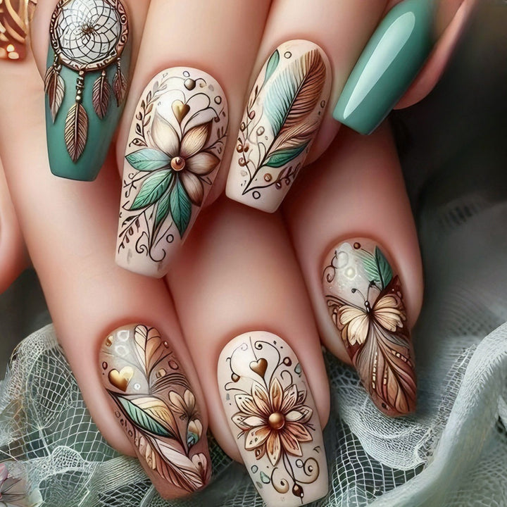 Künstlerisches floral Press-On Nagelset Karnz 1787542921