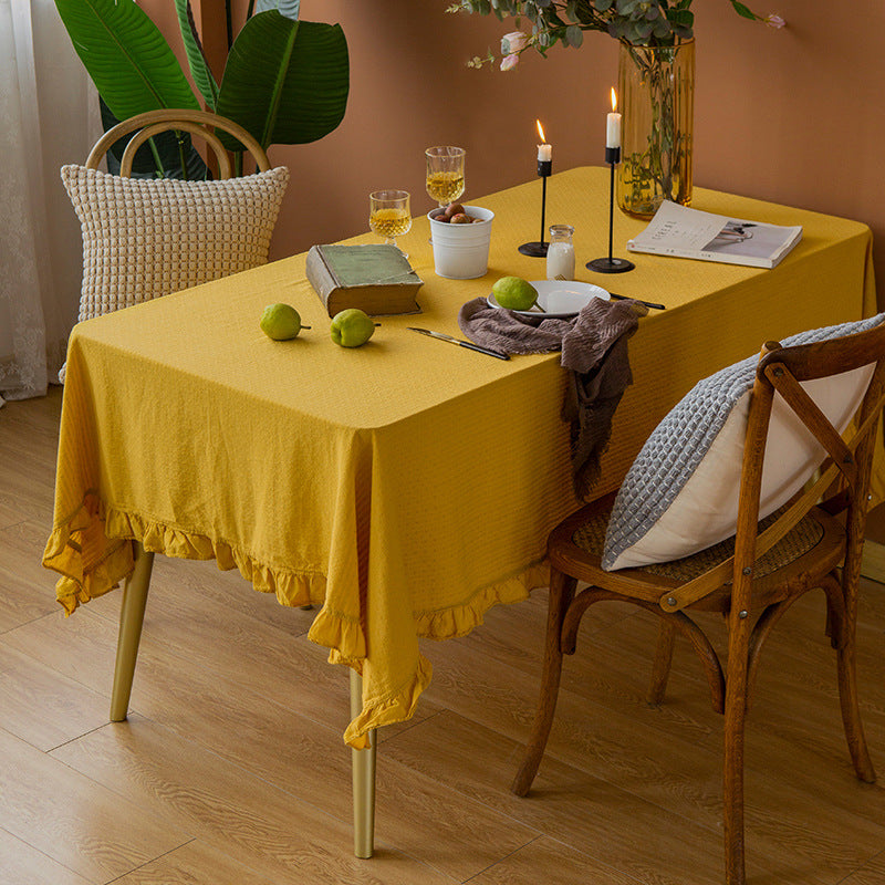 Leichte Baumwoll‑Gaze Tischdecke mit Volant und natürlicher Struktur Karnz