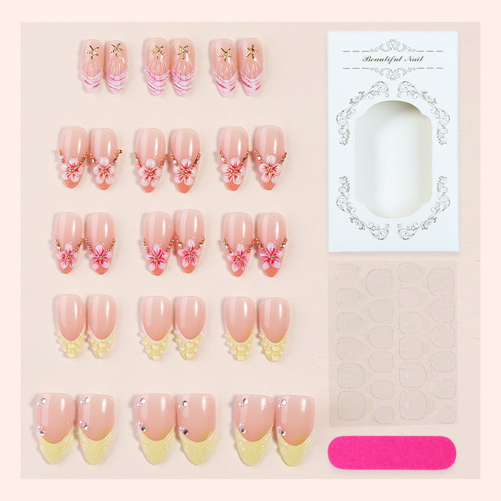 Beeindruckendes florales Design Press-On Nagelset Karnz