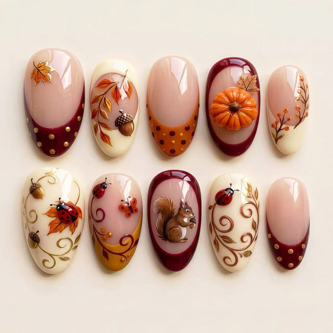 Dekoratives herbstliches Press-on-Nagelkunst-Set