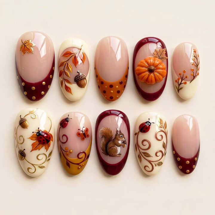 Dekoratives herbstliches Press-on-Nagelkunst-Set