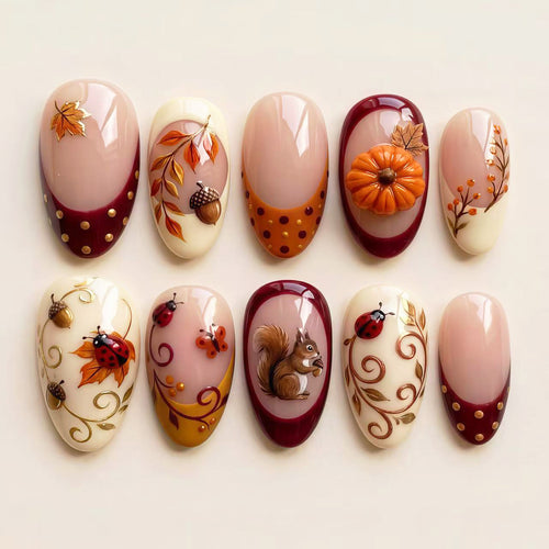 Dekoratives herbstliches Press-on-Nagelkunst-Set