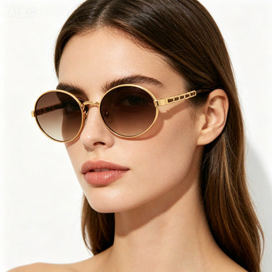 Damen elegante runde Sonnenbrille mit luxuriösem Rahmen und komfortablen Bügeln Karnz