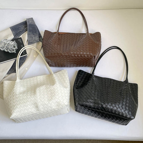 Woven Leather Tote Bag mit Reißverschlussbeutel