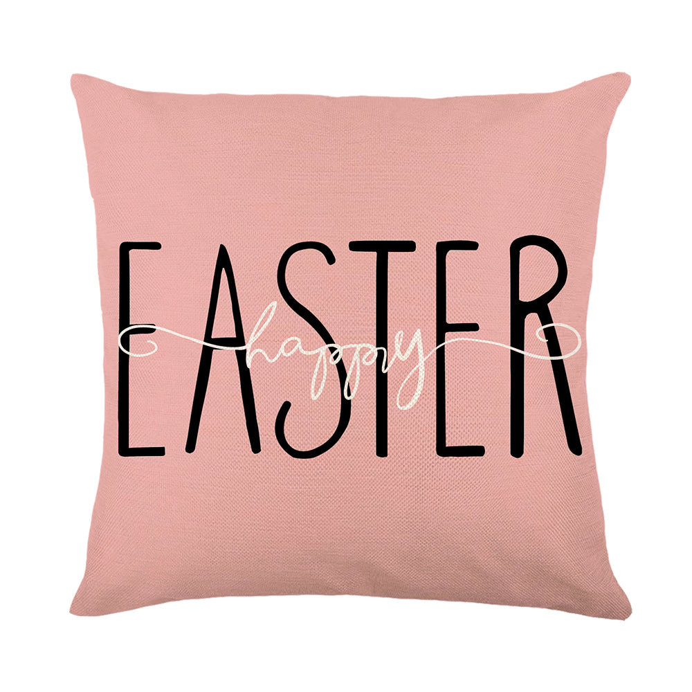 Frühling Ostern Baumwoll-Leinen Quadratisch Dekorativer Zierkissenbezug mit 'Frohe Ostern' Schriftzug Druck