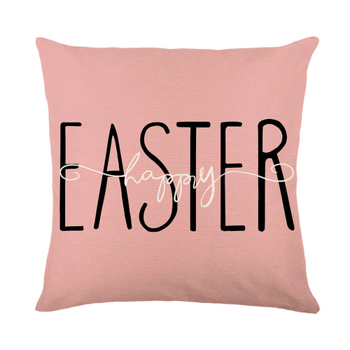Frühling Ostern Baumwoll-Leinen Quadratisch Dekorativer Zierkissenbezug mit 'Frohe Ostern' Schriftzug Druck