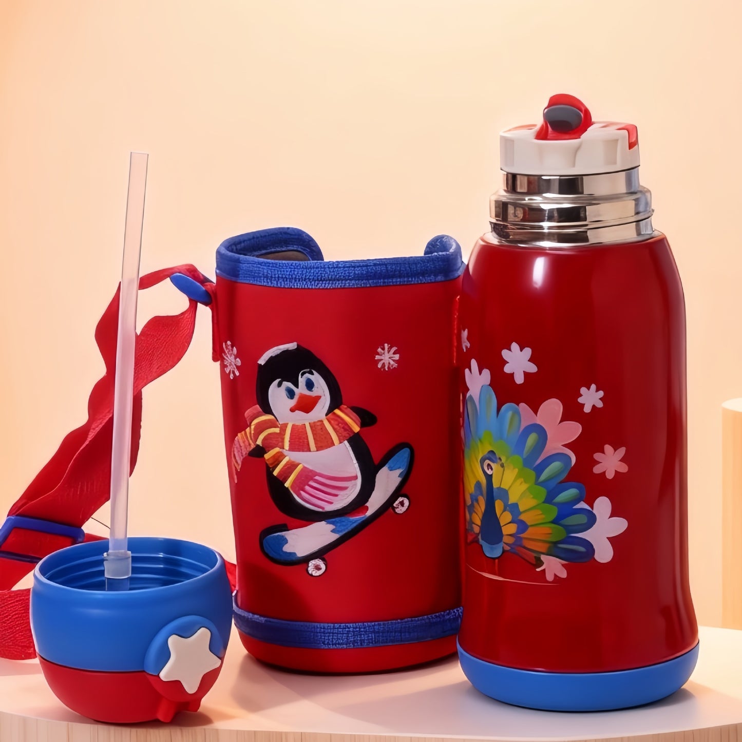 Damen Isolierte Trinkflasche mit praktischem Tragegurt und Tiermotiv Karnz