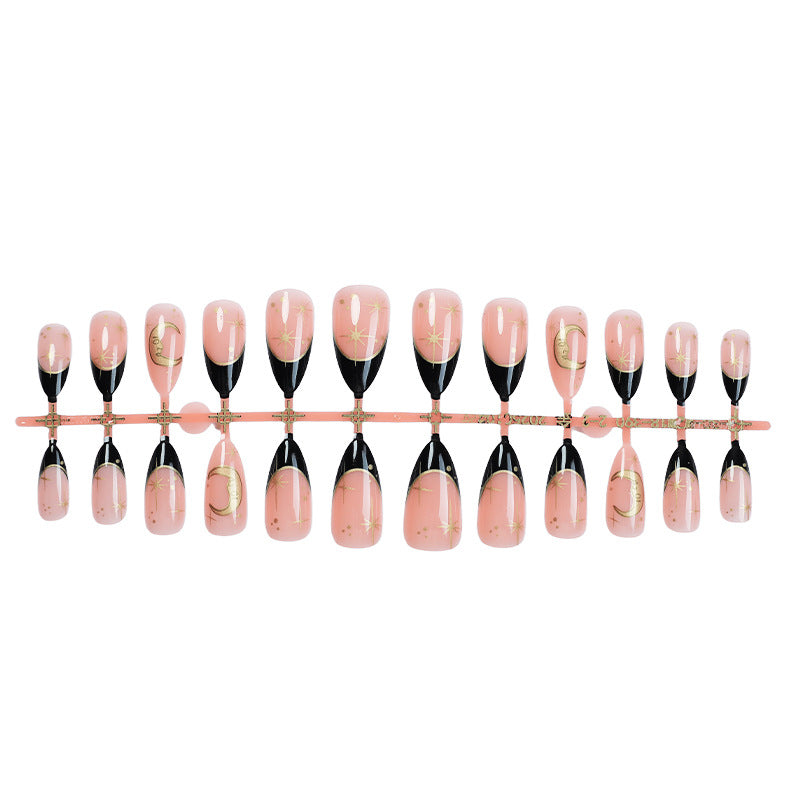 Kunstnagelset mit elegantem Schwarz-Pink-Design und glänzenden Akzenten Karnz