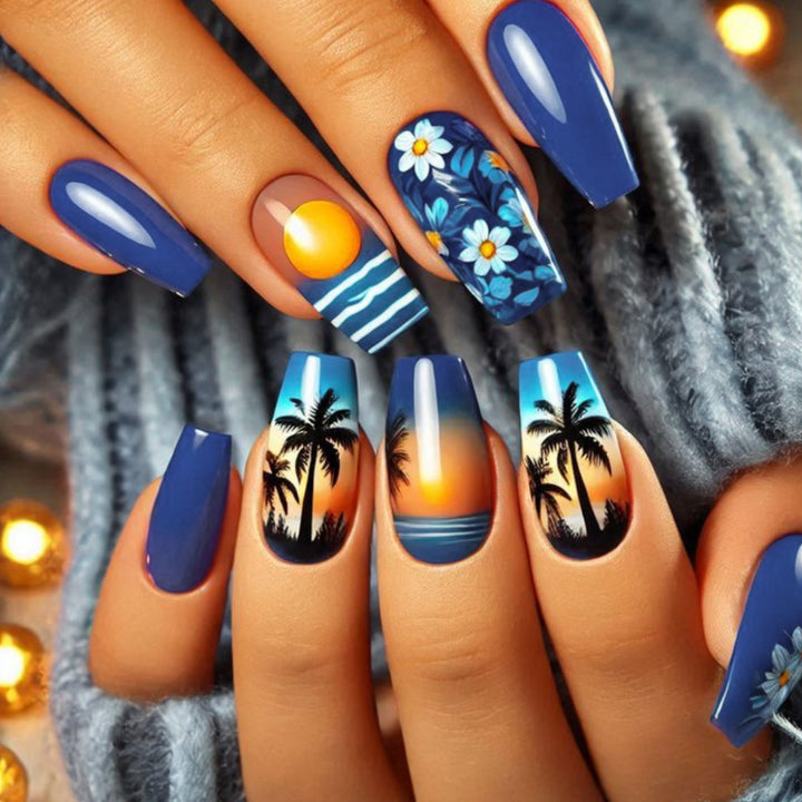 Tropischer Sonnenuntergang Nagelkunst Karnz
