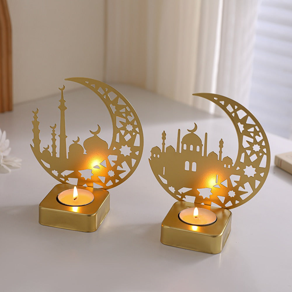 Crescent Silhouette Moschee Teelichtlaterne mit filigranem Metallfuß Karnz