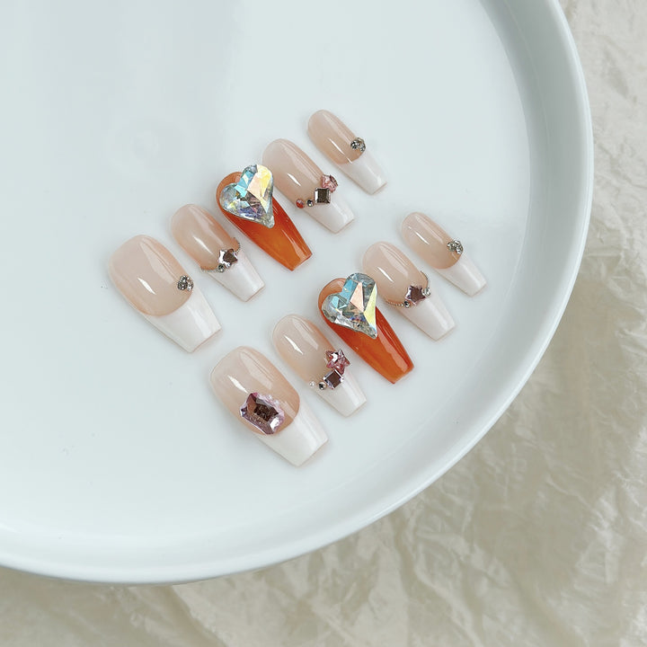 Glamourös Dekorative Press-On Nagelkunstset mit irideszenten Edelsteinen