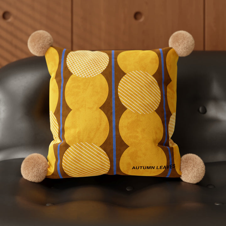 Velvet Geometric Pom-Pom Accent Cushion