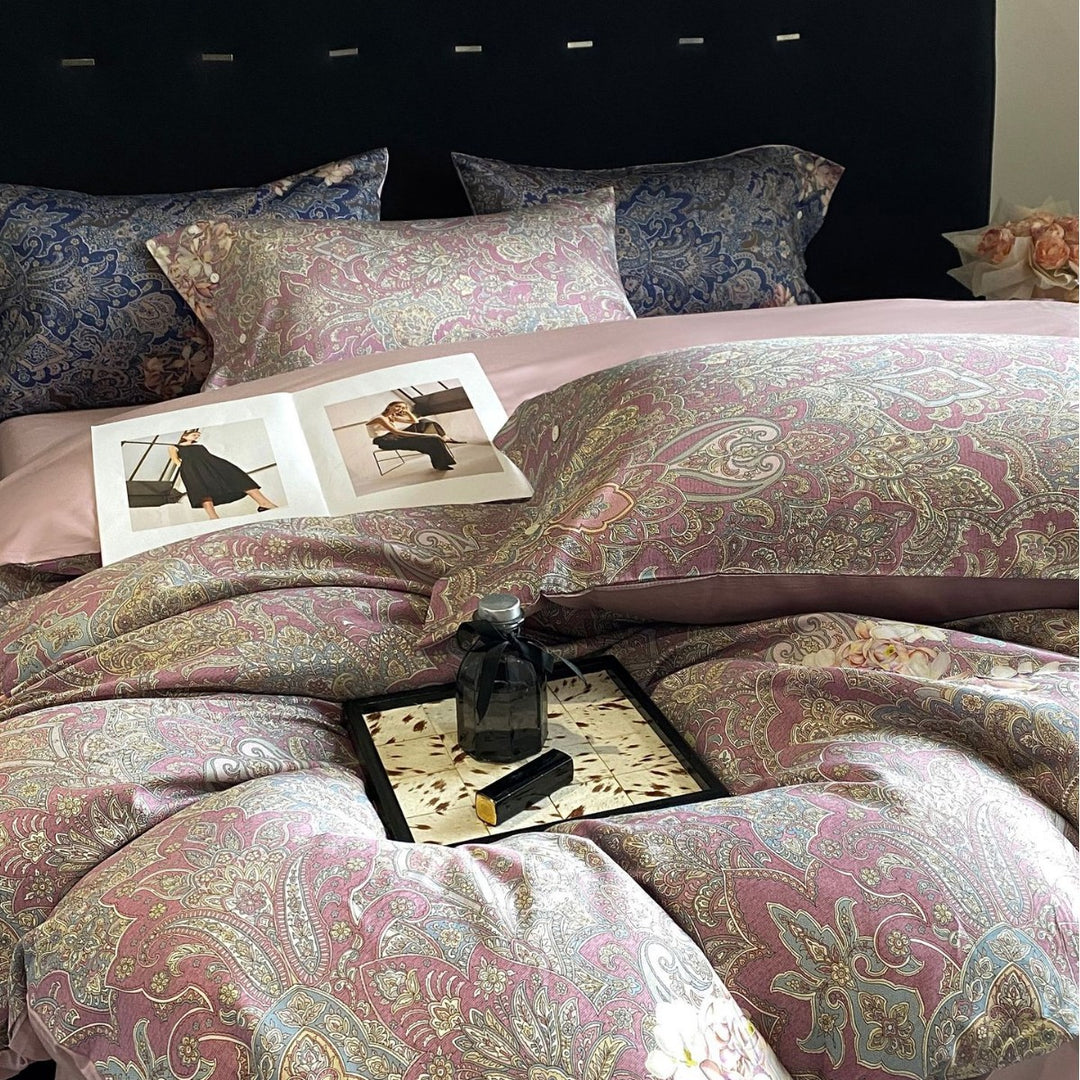Luxuriös Wenden Paisley Baumwollsatin Bettbezug Set