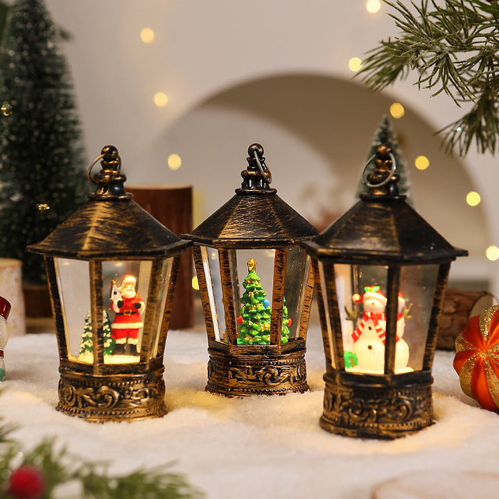 Nostalgische Weihnachtslaterne mit leuchtendem Weihnachtsmann-Motiv Karnz