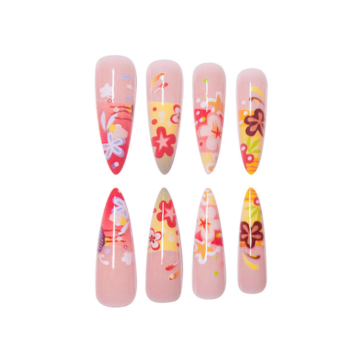 Künstlerische florale Stiletto Press-On Nägel Karnz