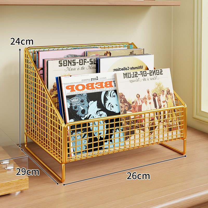 Winkeleckiger Drei-Tier Metall-Mesh Vinyl-Schallplatten- und Magazin-Organizer-Regal