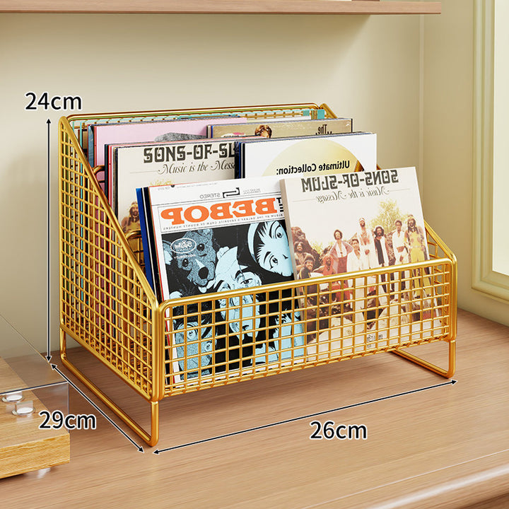 Winkeleckiger Drei-Tier Metall-Mesh Vinyl-Schallplatten- und Magazin-Organizer-Regal