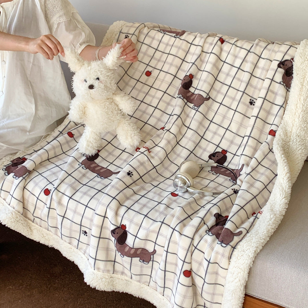 Wendbare Flauschdecke mit Cartoon-Katzenmotiv und Teddyfutter