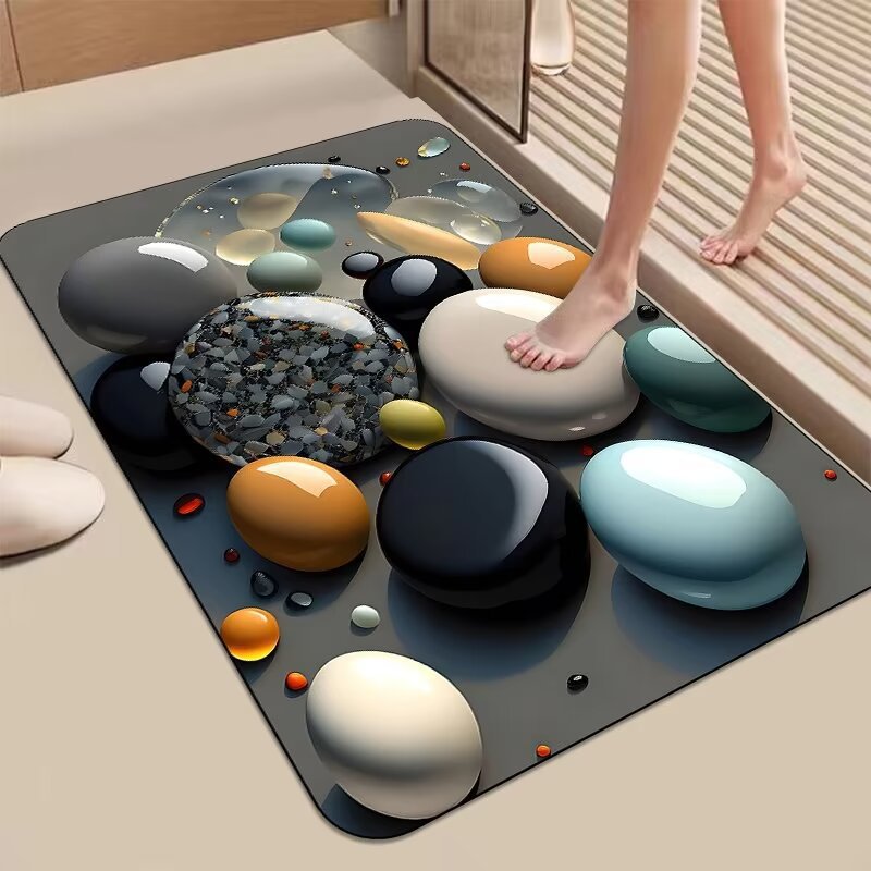 Dekorativer 3D Kieselstein-Design Badematte Karnz