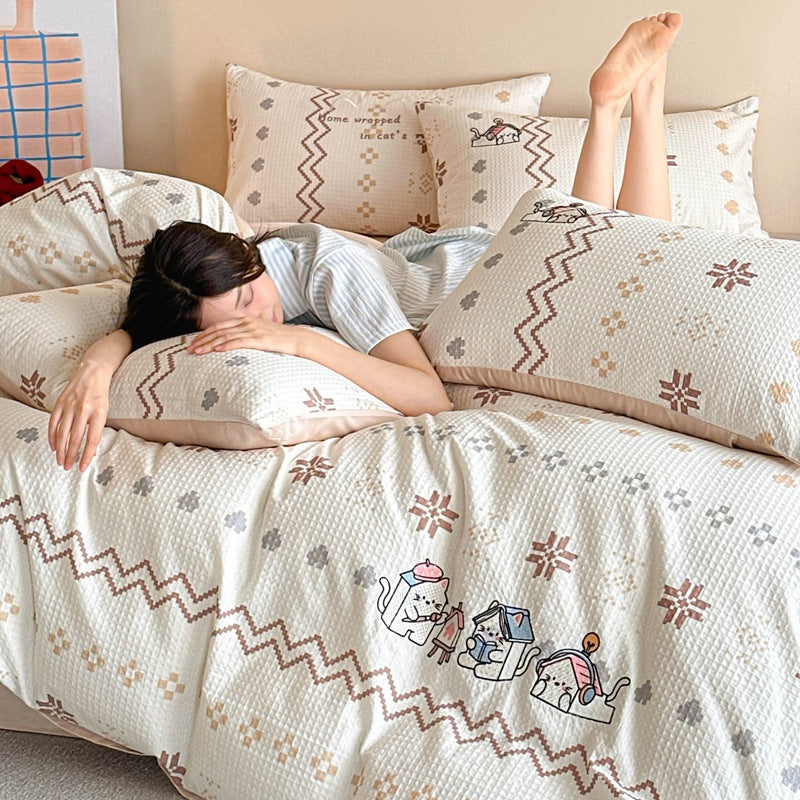 Gesteppt Baumwollsatin Tumble Kitten Druck Komforter und Kissenbezug Set