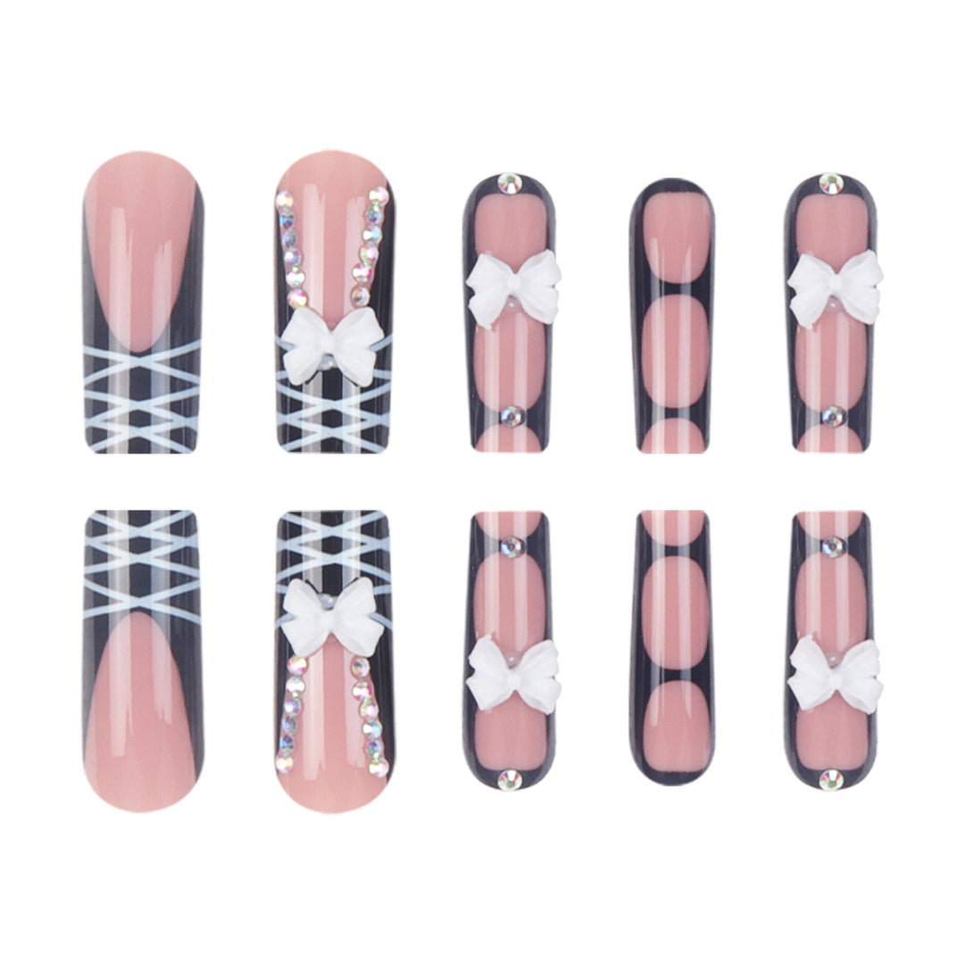 Stiletto Press-On Nail Set mit dekorativem Schleife und Juwelenakzenten Karnz