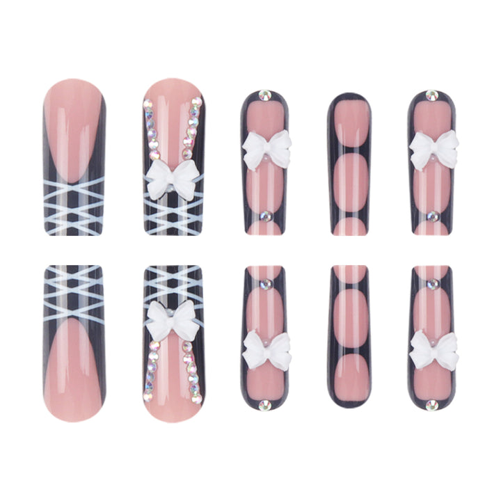 Stiletto Press-On Nail Set mit dekorativem Schleife und Juwelenakzenten Karnz