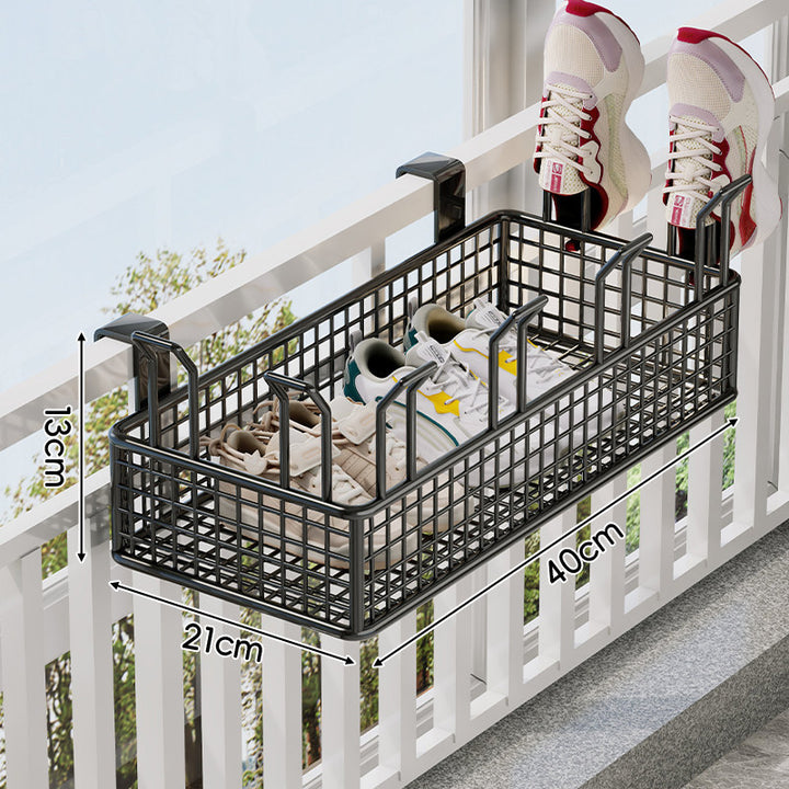 Über-Rail Balkon Schuh-Trocknungs- und Aufbewahrungskorb mit geteilten Mesh-Fächern