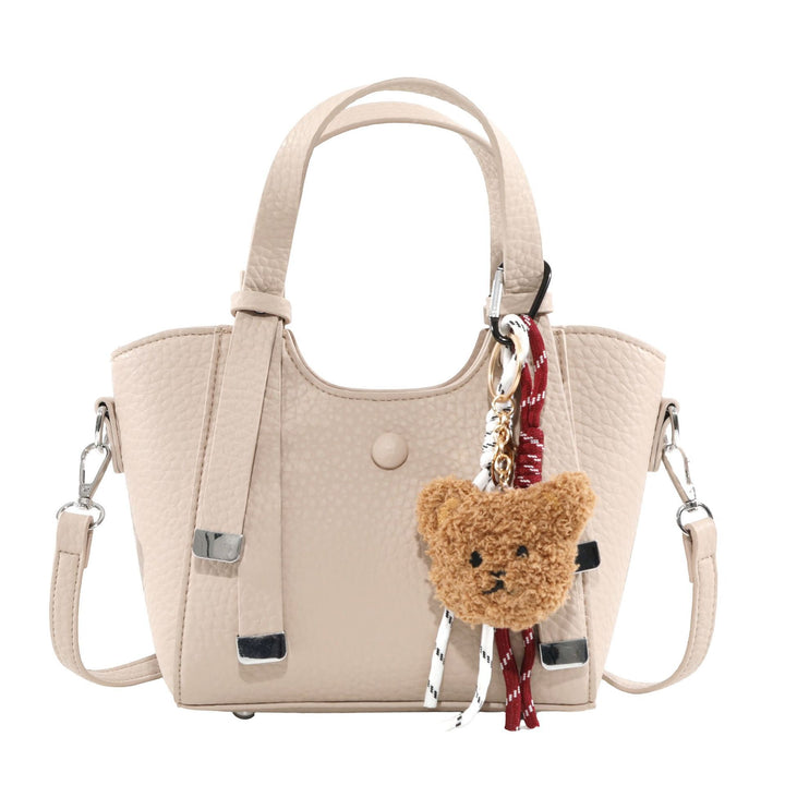 Texturierte Mini Tote-Handtasche mit charmantem Bären-Schlüsselanhänger